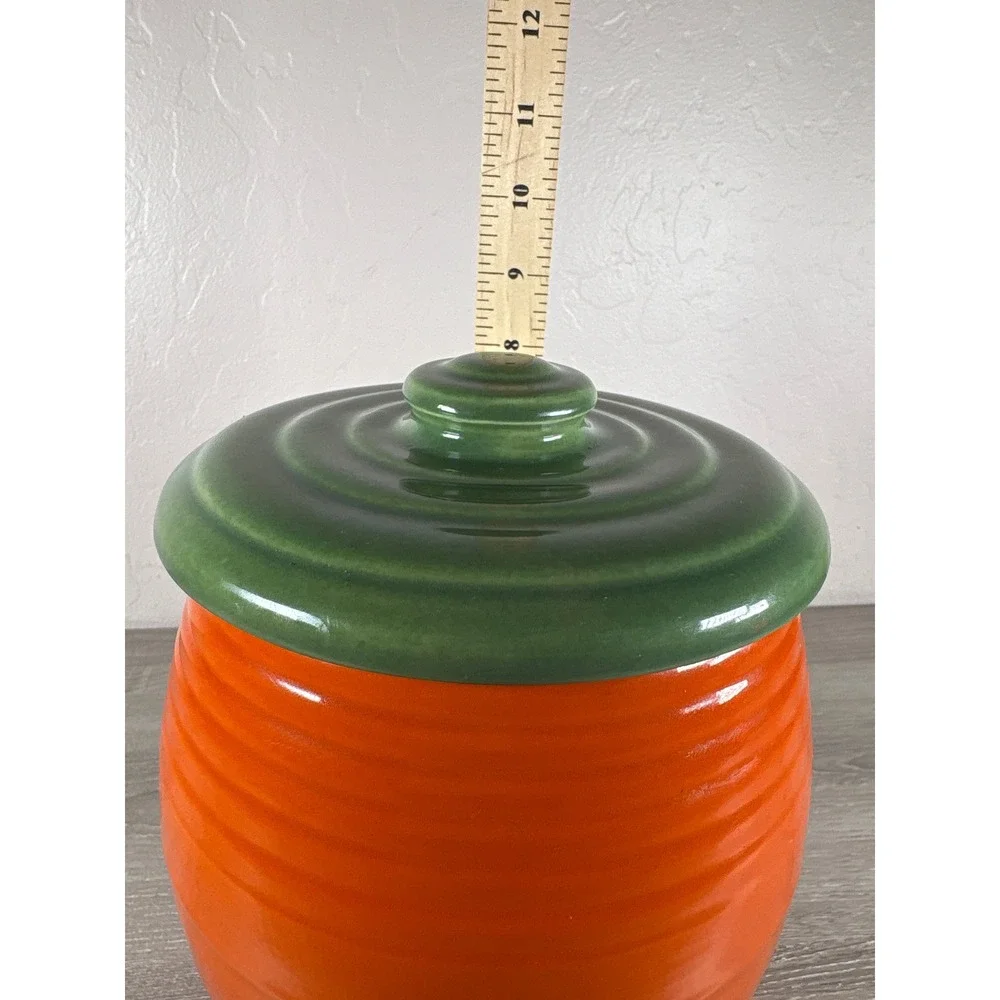 Bauer Pottery Los Angeles Orange Green‎ Ringware Ceramic Cookie Jar Canister Lid